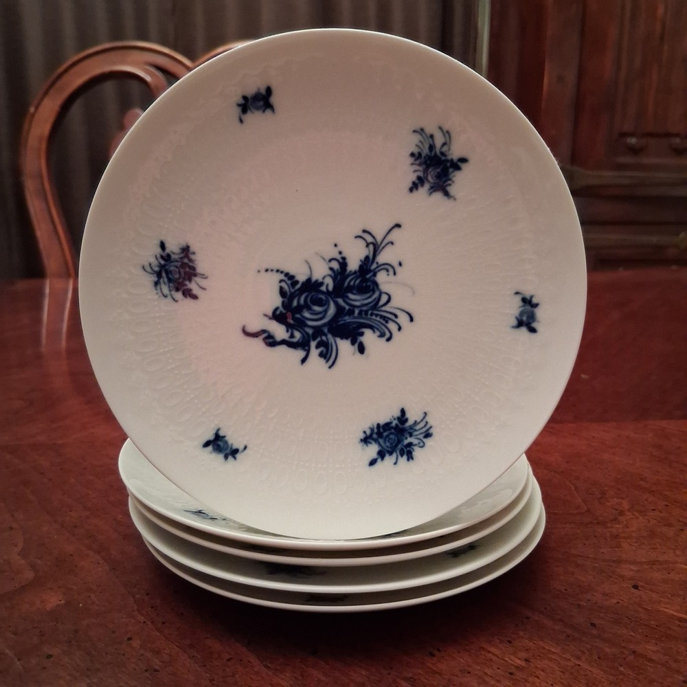 Rosenthal Germany Rhapsody Blue Floral Bread Porcelain Plates Set of 5 - 6.25in